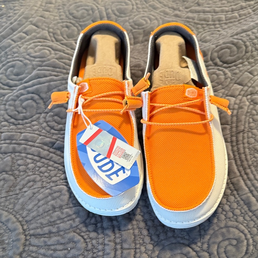 Hey Dude Bright Orange and White Loafers University of Tenessee